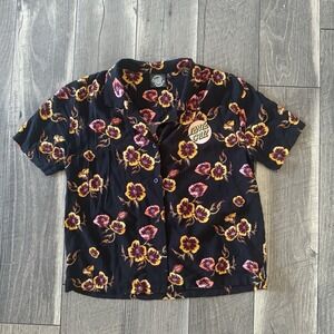 Y2K Santa Cruz Skateboards Hawaiian Rayon Shirt Floral Womens Sz S Hibiscus Boxy